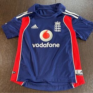 Vintage 2008 Adidas Cricket England Big Logo Jersey Vodafone Blue Size S